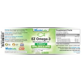 EZ Omega-3 Atlantic Menhaden Fish Oil Supplement 2000 mg, Burpless, Made in The USA, Perfect Balance of EPA+ DHA + DPA 60 Softgels