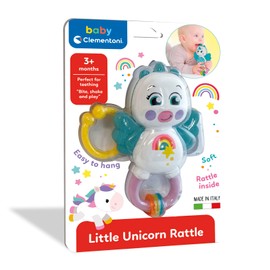 Clementoni 17778 Little Unicorn Rattle-Toddler, Early Years, Infant, New Born Soft Gift, 3 Months, Crinkle Squeaky, Sensory Learning Toys, Stroller Pendant, Made in Italy
