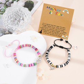BOCHOI Mommy and Me Bracelets Mother and Son Matching Dinosaur Bracelets Wish Set Back to School Gifts First Day of School Bracelets for Boys Christmas Birthday Graduation Gifts Black