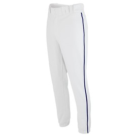 SSK Showcase Collection Flex Bottom Youth Baseball Pants | Piped & Solid Youth Sizes (Small 22"-24", White/Navy)