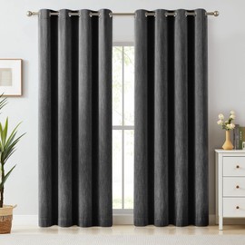 Melodieux Elegant Cotton Room Darkening Blackout Curtains for Living Room Bedroom Thermal Insulated Privacy Grommet Window Curtain Panels, 52 by 63 Inch, Black(1 Panel
