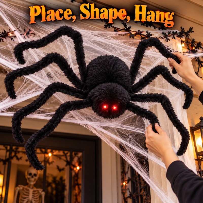 Large Plush Halloween Spider Decoration – Oversized Stuffed Spider Prop