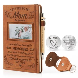 Memorial Gifts for Loss of Mom - Letters To My Mom In Heaven, Leather Journal A5 Notebook, Bereavement Memorial Travel Photo Journal With Pen, Memorial Pocket Hug Keychain, Sympathy Gift Set