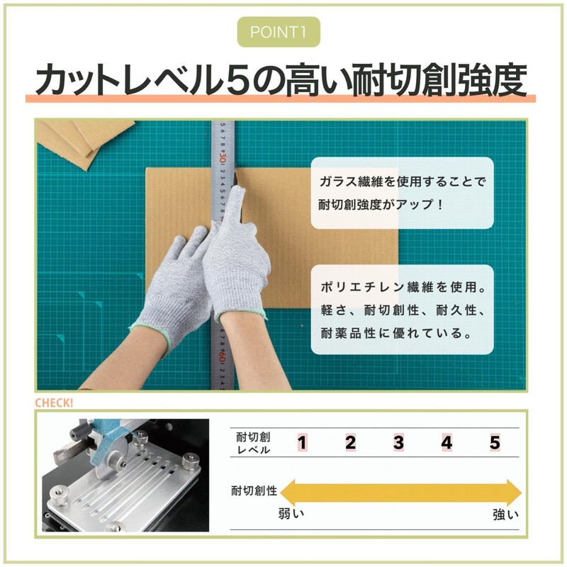 Midori Anzen Cut Resistant Gloves, Work Use, Stretchable, Inner Fit,