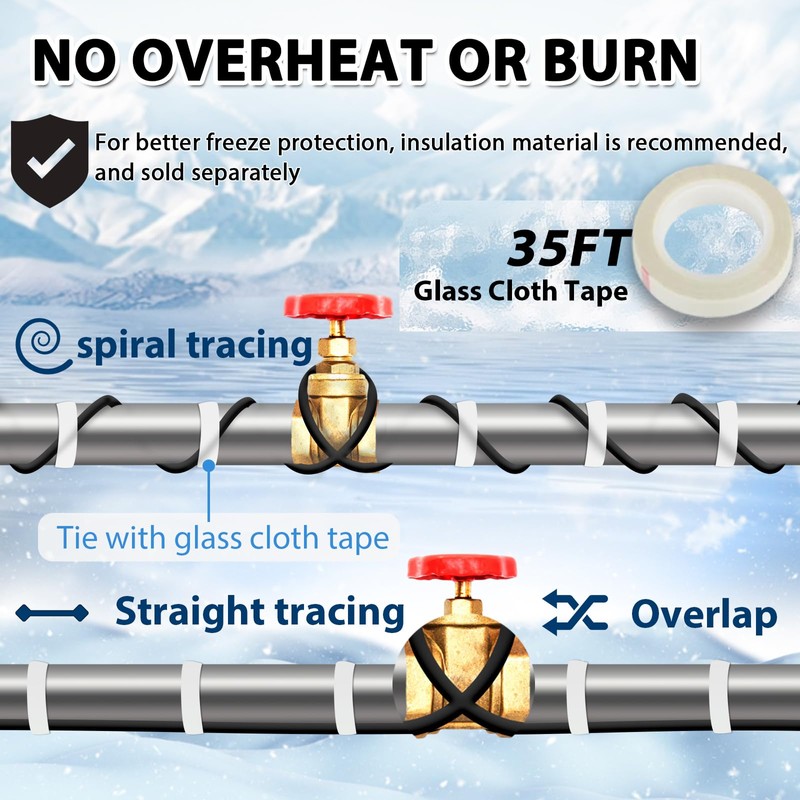 HEATIT 30ft Self-Regulating Pipe Heating Cable for Pipe Freeze Protection,