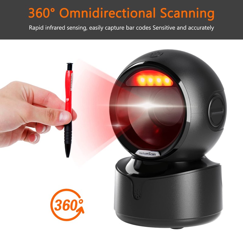 NetumScan Automatic Omnidirectional Desktop Barcode Scanner, Hands Free USB Wireless