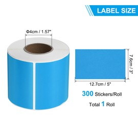 PATIKIL Colored Thermal Labels 5x3 Inch, 300 Pcs Color Direct Thermal Printer Sticker Label Rectangle Adhesive Paper Sticker Roll for Shipping Address Mailing Name, Sky Blue