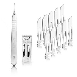 May Set of 10 Scalpel Blades Figure 10 Made of Carbon Steel – Replacement Blades Individually Sterile Packed + 1 x Stainless Steel Scalpel Holder