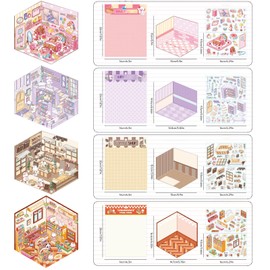 TYXHXTF 12 Sets 3D House Stickers, Miniatur Haus Sticker 3D, 3D Sticker Scene, Haus Aufkleber Machen Sie Ihren Eigenen, Relief Stress für Erwachsene und Kinder