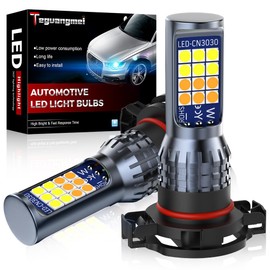 Teguangmei PSX24W LED Fog Light Bulbs 2504 12276, Switchback Dual Color 3000K Yellow + 6000K White 24LED 3030SMD Chips 12-24V Replacement for Car Fog Lamp Daytime Running Light DRL, 2PCS