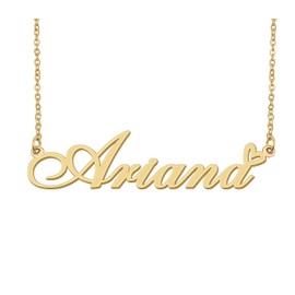 18k Gold Plated Ariana Name Necklace Heart Charm Pendant Stainless Steel Graduation Jewelry for Womens Teens 16"