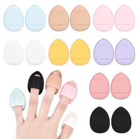 Jravezt Finger Puff, Cushion, 8 Colors, Set of 16, Water Drop Shape, Cosmetic Puff Mini Size, Powder Puff for Fingertips, Fande Sponge, Soft, Wet and Dry Makeup Puff Portable Makeup Supplies (Set of