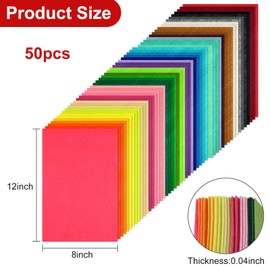 CHRORINE 50 Pcs Assorted Color Felt Fabric Sheets 8" x 12" Soft Felt Fabric Sheet for Crafts DIY Sewing Squares Nonwoven Patchwork (50 Colors)