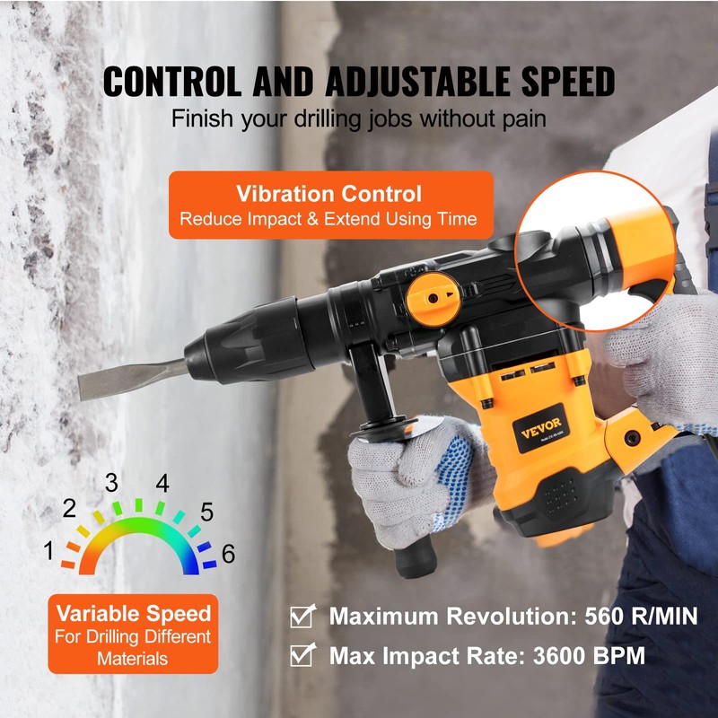 VEVOR 1-9/16 Inch SDS-Max Rotary Hammer Drill, 13Amp Corded Drills,