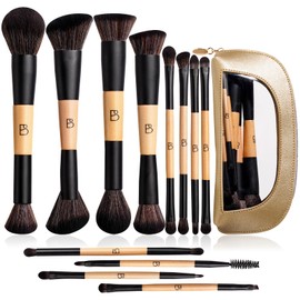 BS-MALL Double-ended Makeup Brush Set With Concealer Brush & Foundation Brush, Eyeshadow Brush- Travel-friendly Multi-purpose Brushes In Makeup Bag For Daily Use (12 Bamboo Matte Black)