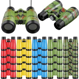 25 Pack Binoculars for Kids 3,5, 7, 8, 12 Years Old, with Compass and Neck String Toddler Toy Binoculars Gift Set for Camping Adventure, Party Favor, Red, Yellow, Camo, Green, Blue