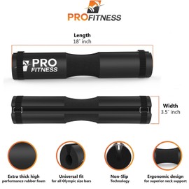 ProFitness Barbell Pad Squat Pad- Shoulder Support for Squats, Lunges & Hip Thrusts - For Olympic or Standard Bars (Jet Black)