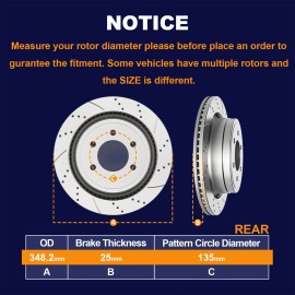 DAMAIAUTOMALL Rear Brakes and Rotors Brake Ceramic Pads Disc Brakes Kit for For F-150 6 Lugs