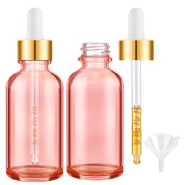 Bumobum 2 oz Glass Dropper Bottles, 2 pack Pink Dropper Bottle for Essential Oils Bottles with Funnel, Labels & Pipette, Eye Tincture Bottle with Measured Dropper