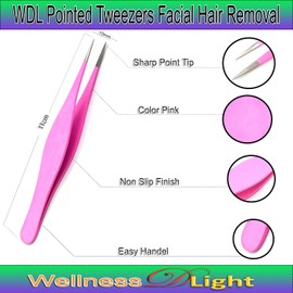 Professional Tweezers Set of 2 - Slant Tip and Pointed Tweezers - Tweezers for Eyebrows - Stainless Steel Tweezers Kit - Tweezers for Ingrown Facial Hair Splinter Blackhead and Tick (Pink)