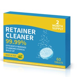 Retainer Cleanser for Mouth Guards, Fresh Mint Tea Orthodontic Braces, and Denture Stains Clean & Remove, 60 Tablets