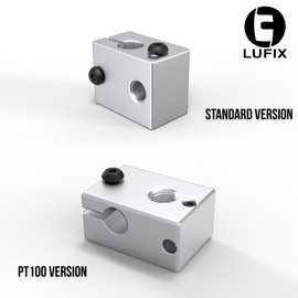 Lufix V6 Heating Block PT100 Version - 3D Printer Heating Block for E3D V6 Hotend - Compatible with PT100 Sensor - Replacement Parts Suitable for Conversion or Upgrade of a FDM 3D Printer