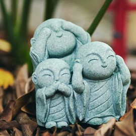 koundeneko Jizo Healing Figurine, Cute Stone Statue, See No Hear No Speak, Jizo, Happiness, Wishes, Good Edge, Amulet, Osho San, Zen Feeling, Palm Size, Guardian God, God and Buddhist Statue