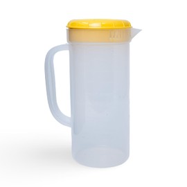 JBK Pottery 1 Quart Plastic Measuring Pitcher with Simple Lid, BPA Free, Shatterproof Beverage Jug for Iced Tea, Lemonade, Juices, Milk – Leak-Proof, Dishwasher Safe, Fridge Friendly | Yellow