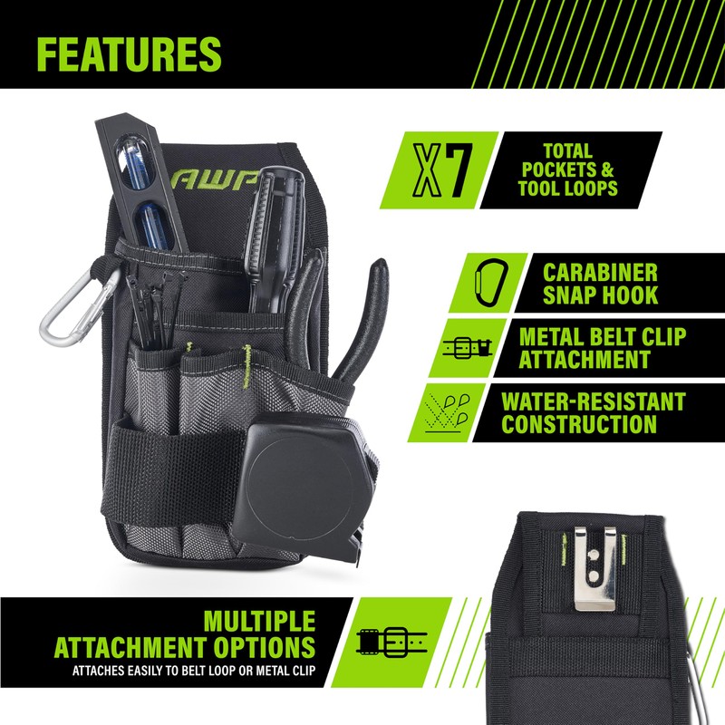 AWP Premium Tool Pouch Multi-Pocket Organizer for Electricians, Professional Tool