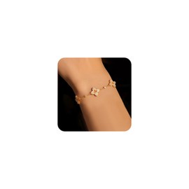 18K Gold Plated Clover Bracelet for Women, Hollow Four Leaf Clover Bracelet, Cross Flower Chain, Jewelry Gift for Birthday Valentine with Jewelry Box