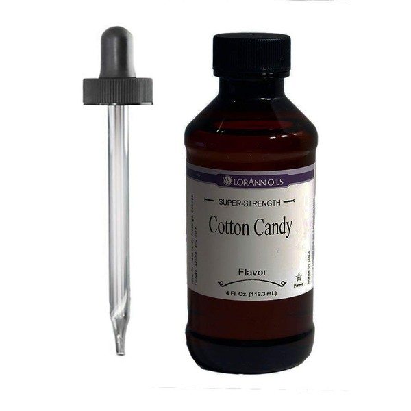 LorAnn Cotton Candy Super Strength Flavor, 4 ounce bottle - Includes a threaded Glass Dropper