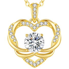 OOBEE Moissanite Heart Necklace for Women 925 Sterling Silver Fine Jewelry Twist Pendant, Valentine Anniversary Birthday Gift for Wife, Mom, Girlfriend (18K-1CT)