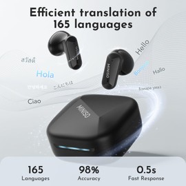 MINISO MS119 AI Translation Earbuds Real Time,simultaneous Interpretation with 165 Languages and 8 Translation Modes, Bluetooth 6.0,3-in-1 Translating Earbuds for Business/Travel/Study. Matte Black