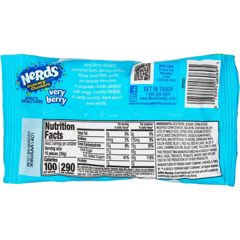 Nerds Candy Gummy Clusters, Very Berry, Share Pouch, 3 oz,