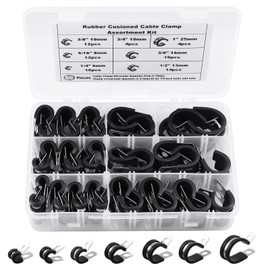 CAMWAY Cable Clamps,72pcs Stainless Steel Pipe Clamp, Rubber Cushioned Cable Clamps Assortment Kit, Metal Clamp 7 Sizes 1/4" 5/16" 3/8" 1/2" 5/8" 3/4" 1'' Cable Clamp Assortment Kit