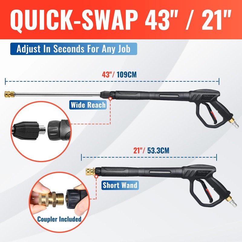 YAMATIC 4000PSI Pressure Washer Gun Wand with Swivel 3/8" Plug&M22