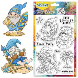 CHGCRAFT Summer Gnome Clear Stamp Starfish Coconut Trees Transparent Craft Stamps for DIY Scrapbooking Photo Album Decorative Cards Making Gnome, 6.3 x 4.3 Inches