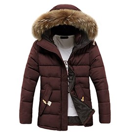 FOURSTEEDS Men's Faux Fur Coat with Hood Thick Warm Sherpa Lined Hooded Jacket Zip Fly Stand Collar Coat for Mens Ruby XS