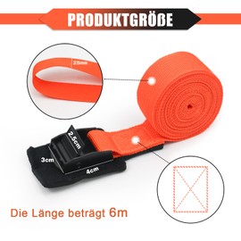 Pack of 4 Tie Down Straps 2.5 cm x 6 m, Lashing Straps with Clamping Lock Padding, 250 kg Load Capacity, Mounting Strap Set Including Five Tensioning Bands for Bicycle Cars, Motorcycles, Cars (Orange,