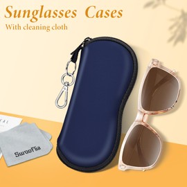 Swooflia Sunglass Glasses Eyeglass Case Bag, Soft Reading Glass Pouch for Kids Women Men Blue Neoprene Travel Extra Large Slim Cases with Clip Zipper