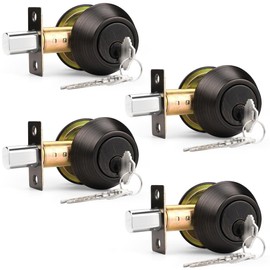 Probrico Oil Rubbed Bronze Double Cylinder Deabolt Keyed Alike, 3 Keys Interior& Exterior Door Hardware for Entrance Lock and Front Gate, 4 Pack