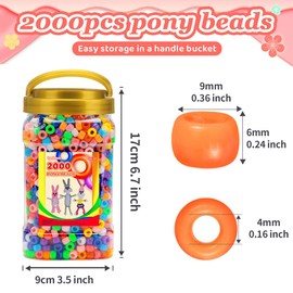 Iooleem Pony Beads(2000pcs Multi-Colored Pony Beads), Beads for Bracelets Making, Beads for Crafts, Beading Supplies, Friendship Bracelets Making.