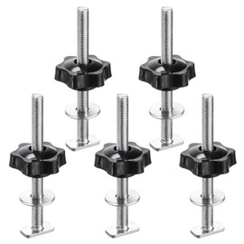 sourcing map 5Set T Track Bolts Knob Kit M8 x 100mm Threaded Bolts M8 x 38mm Hex Hand Nut Clamping Knob with Washer for Woodworking Jigs and Fixtures, Black Silver