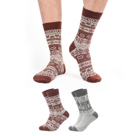FOOTNOTE 2 pairs of winter socks with wool for men and women in Norwegian design, pressure-free fine knit for warm and dry feet, size: 36-39, 40-43, grey-red