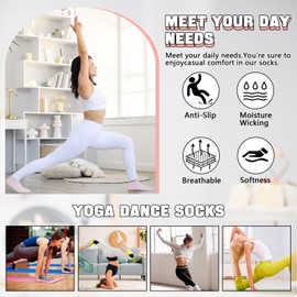 HNGWLYN Grip Pilates Yoga Socks for Women Girls 5 Pairs Non Slip Yoga Athletic Pilates Socks Ankle Grippy Socks for Barre Ballet Gym Fitness Dance Barefoot Workout Hospital Trampoline