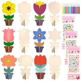 Svalor Flowers Wooden Craft Sets for Children, Craft Set Children's Birthday, Wooden Crafts Children, Flowers Made of Wood, for Children for Crafts, Design and as a Decoration Idea (12)