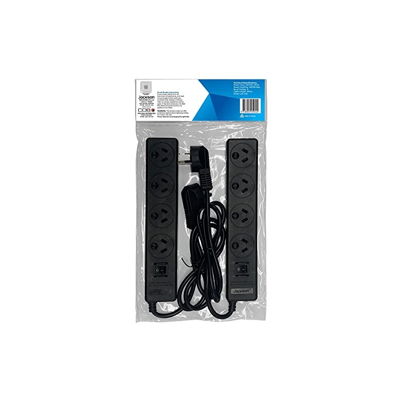 Jackson 4 Way Powerboard 2-Pieces, 90 cm Cable Length, Black