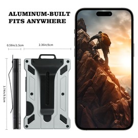 WSJSKMWQ ID Badge Holder, Slim Aluminum Alloy Card Sleeve with RFID Blocking, Metal Money Clip, Holds 15 Cards – for Work, Police, Outdoor (Gray)