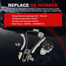 Engine Timing Chain Kit Water Pump Fit for Civic 2006-2011 2.0L 1998CC K20Z3 Automotive Replacement Time Part Sets Replace TS21136 G56331 G56332 with Tensioners Sprockets Guide Rail