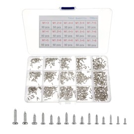 JZK 750pcs Flat Head Self Tapping Screws Assortment Set with Storage Box M1/M1.2/M1.4/M1.5/M1.7 Mini Wood Screw Assortment Set